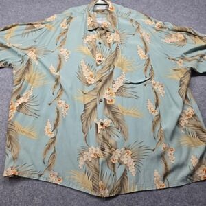 Iolani Hawaiian Shirt Mens 4XL Sage Green Tropical Floral Palm Button Down